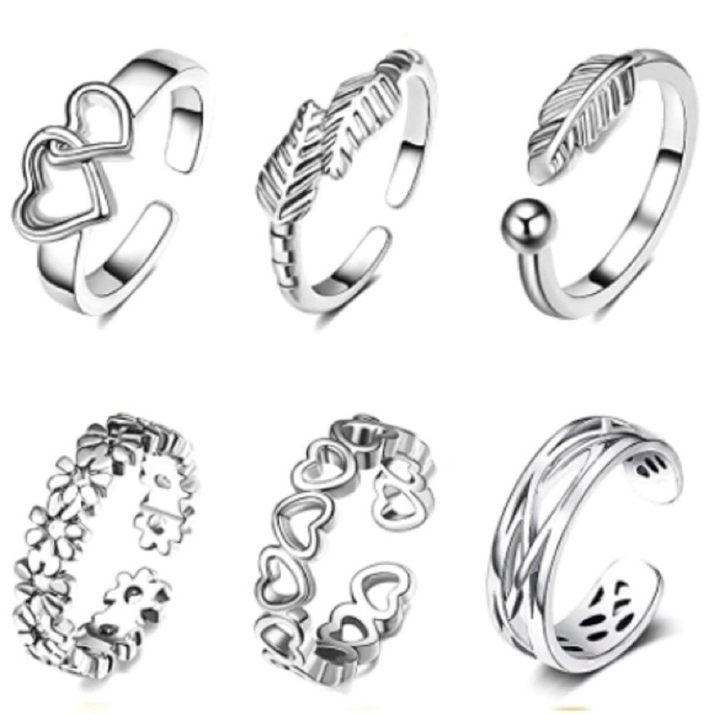 Silver Adjustable Boho Open Toe Rings - Set of 20 - Picture 3 of 11